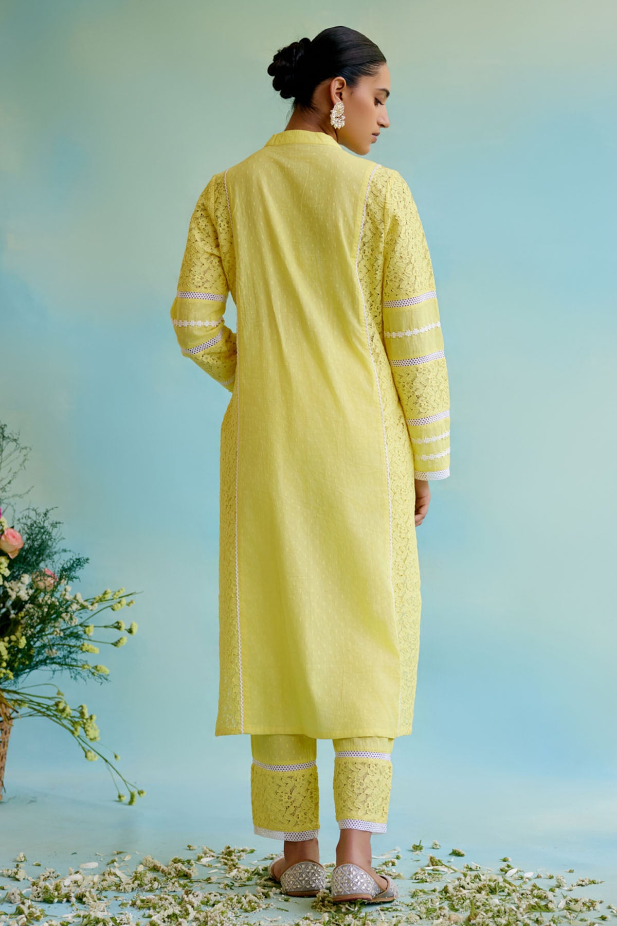 Yellow Cotton Lace Kurta Set