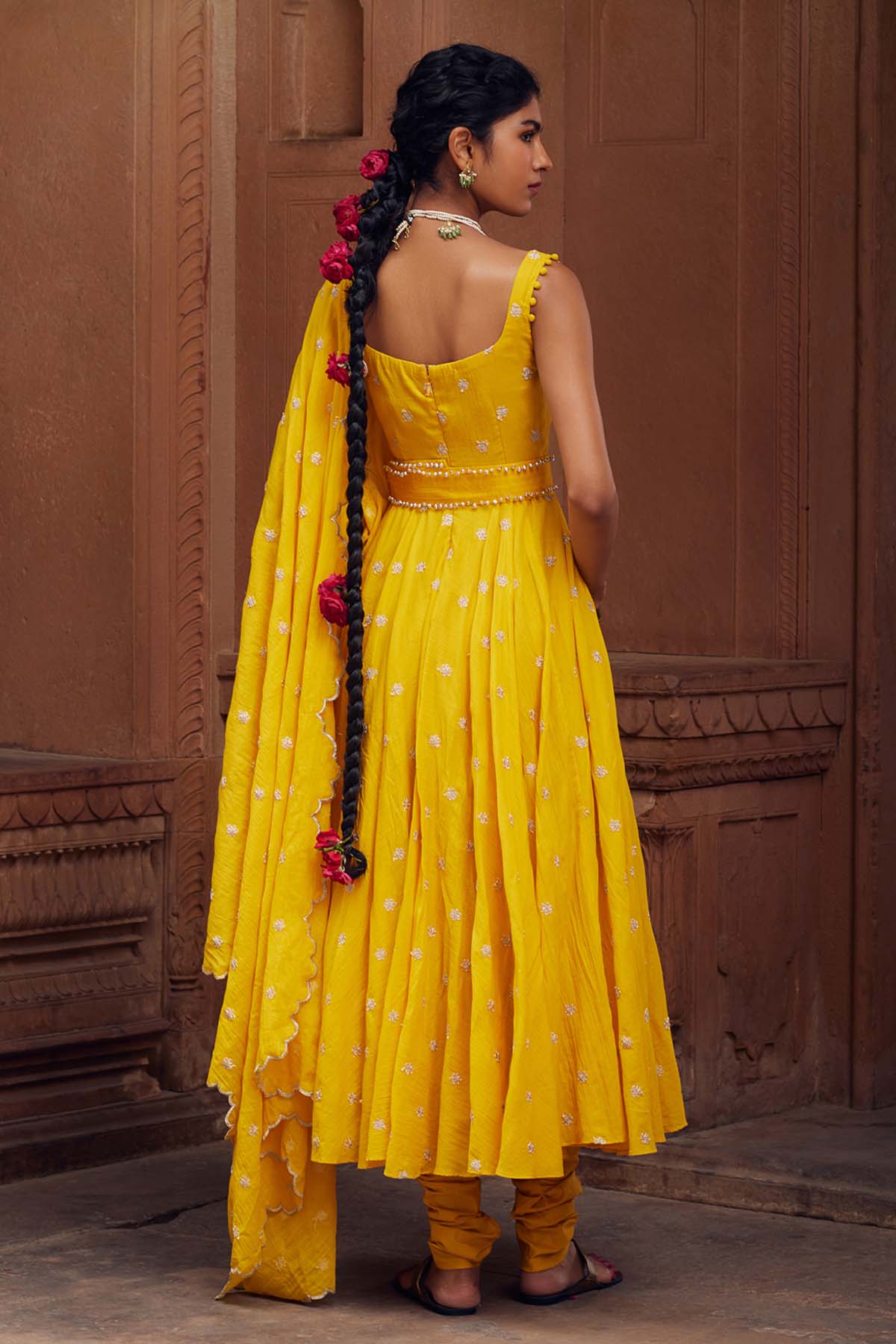 Yellow Cotton Mul Kalidar Set