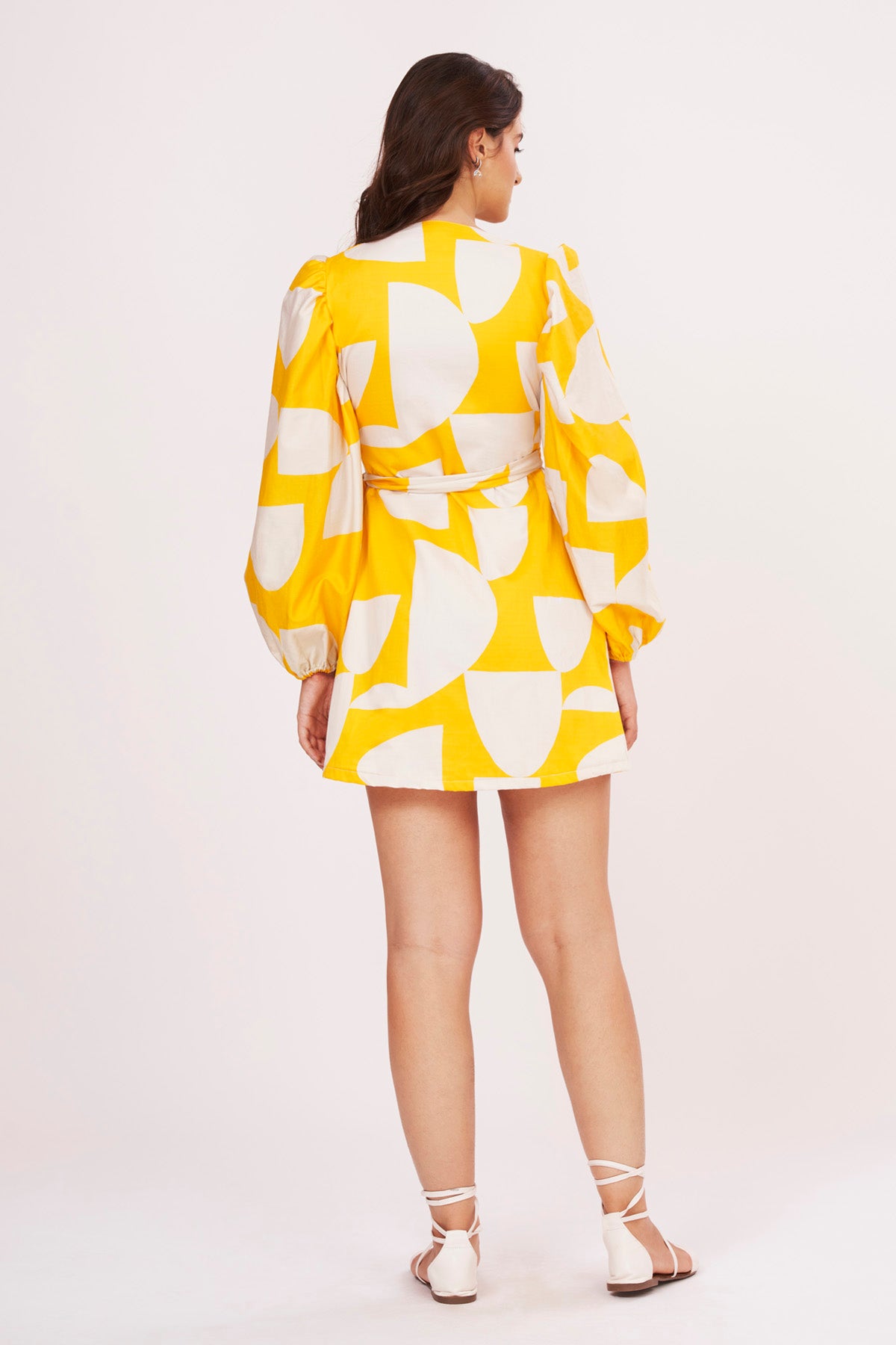 Yellow Cotton Satin Wrap Dress