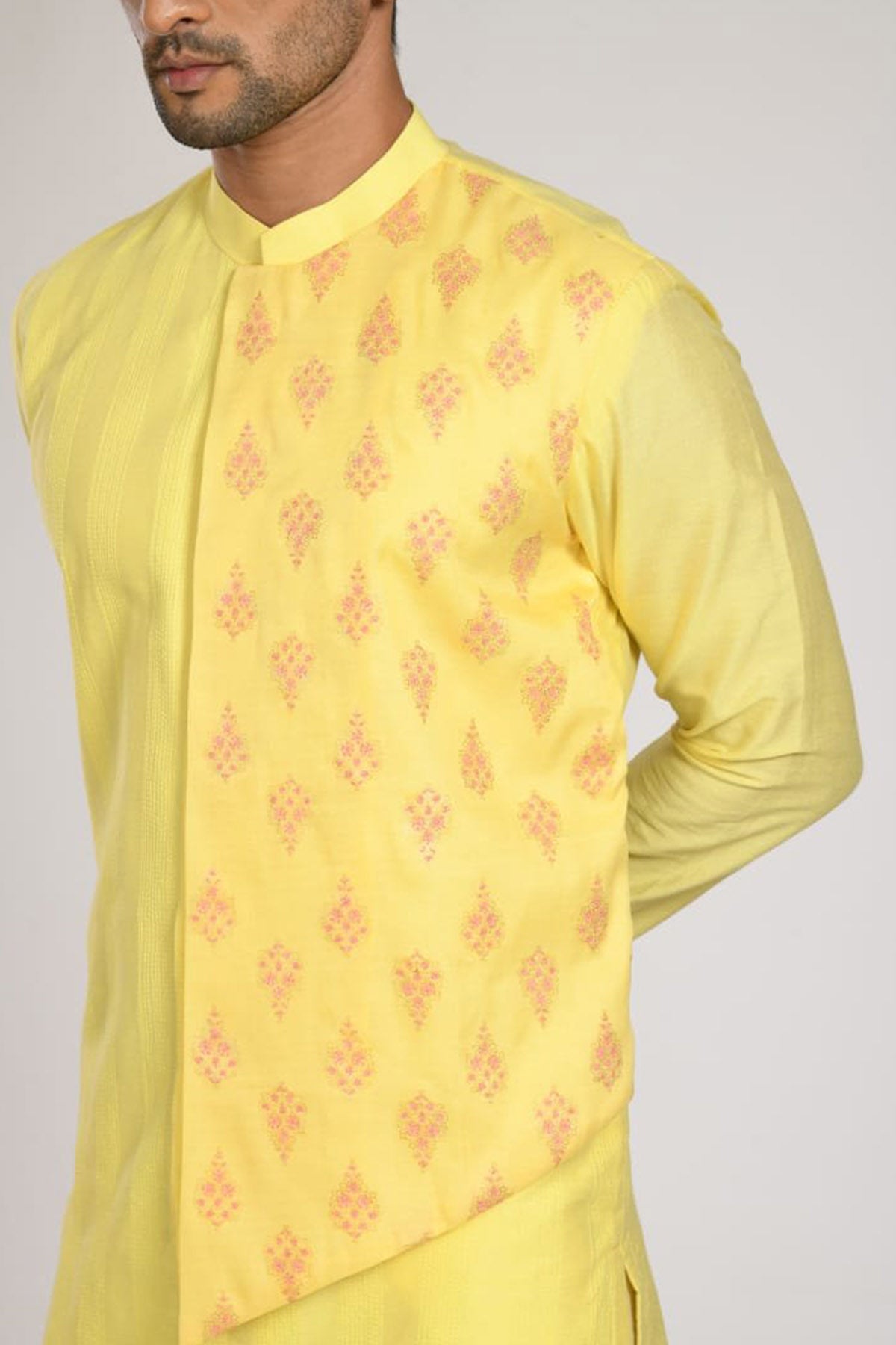 Yellow Cotton Silk Kurta Set
