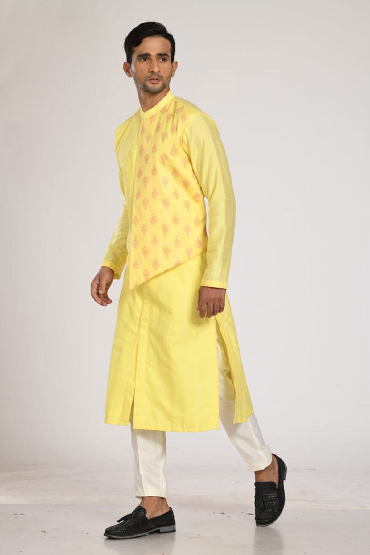 Yellow Cotton Silk Kurta Set