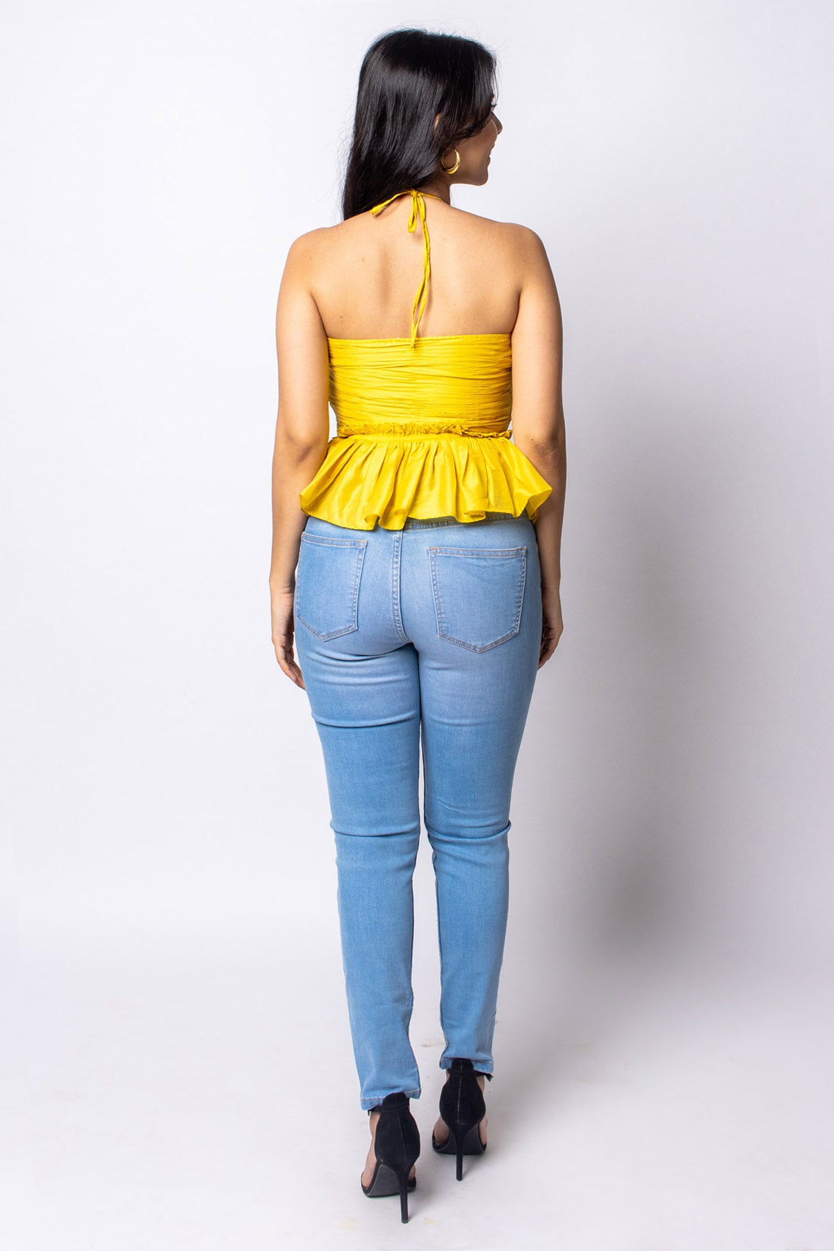 Yellow Cotton Silk Peplum Top