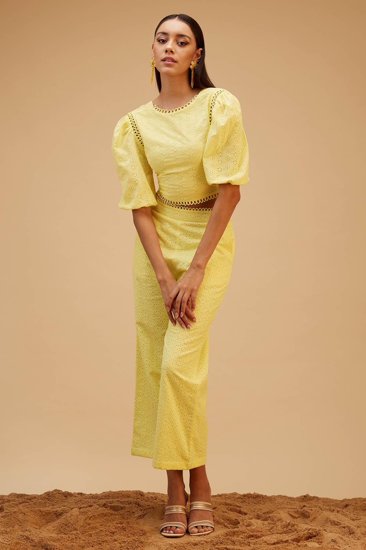 Yellow Cutwork Cotton Co-ord Set