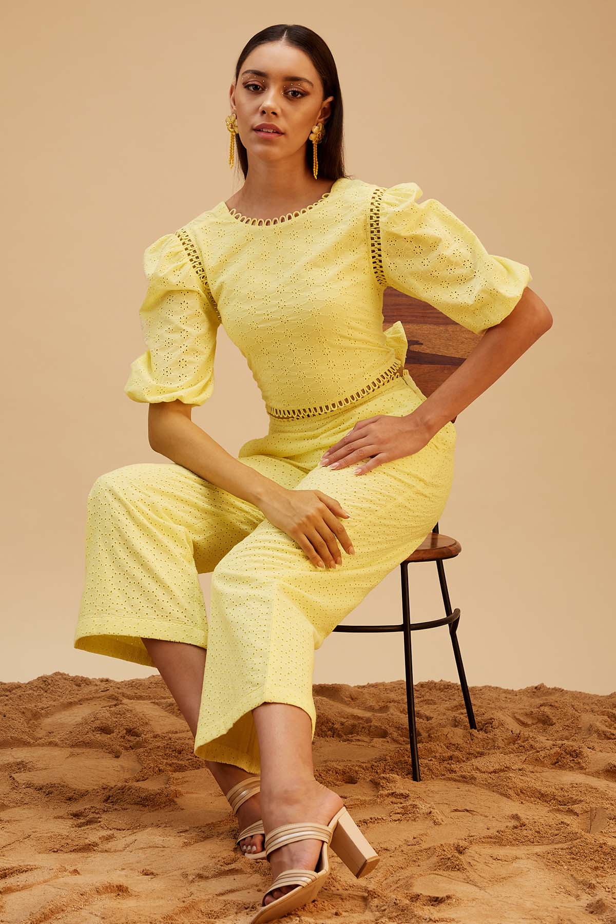 Yellow Cutwork Cotton Co-ord Set