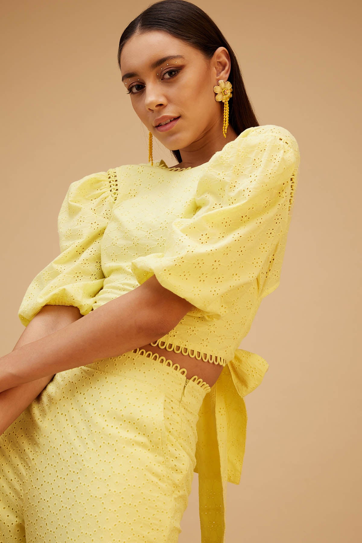 Yellow Cutwork Cotton Co-ord Set