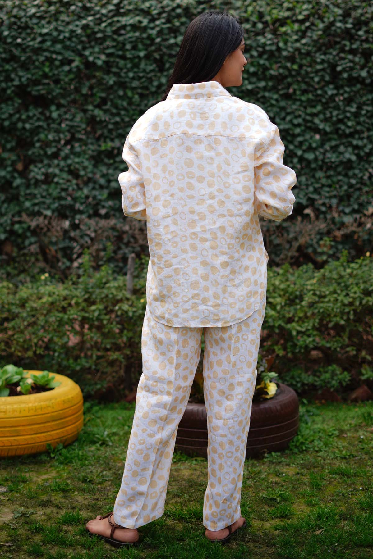 Yellow Dot Print Linen Shirt