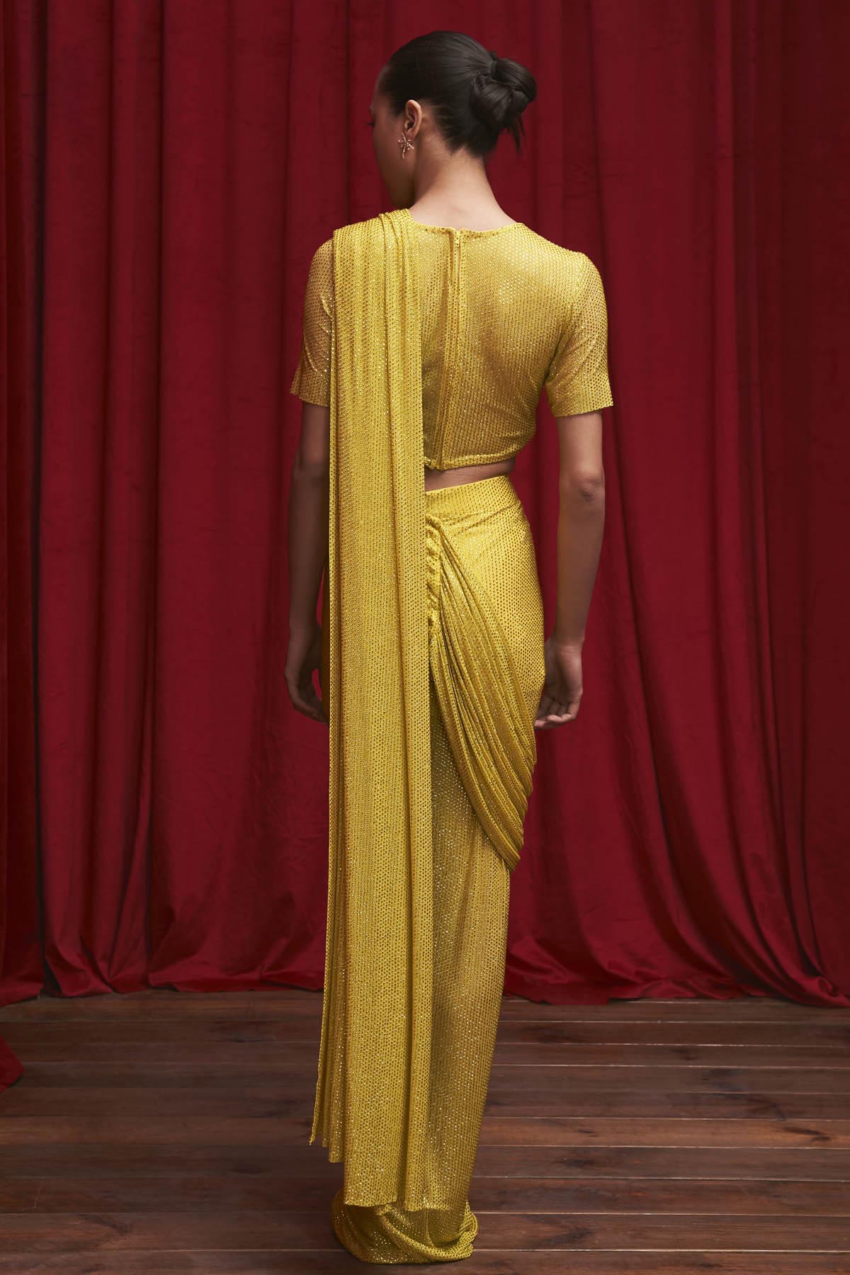 Yellow Draped Skirt Saree Set