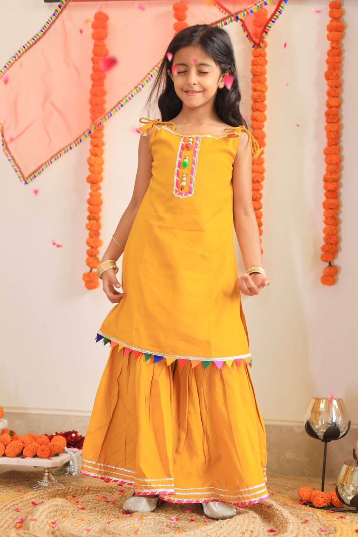 Yellow Embellished Kurta & Sharara Set