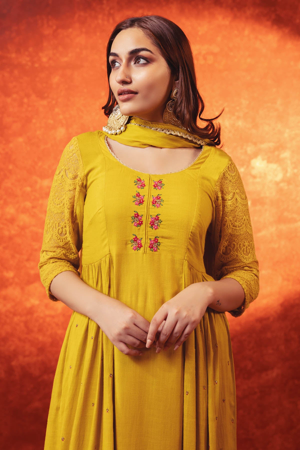 Yellow Embroidered Anarkali Set