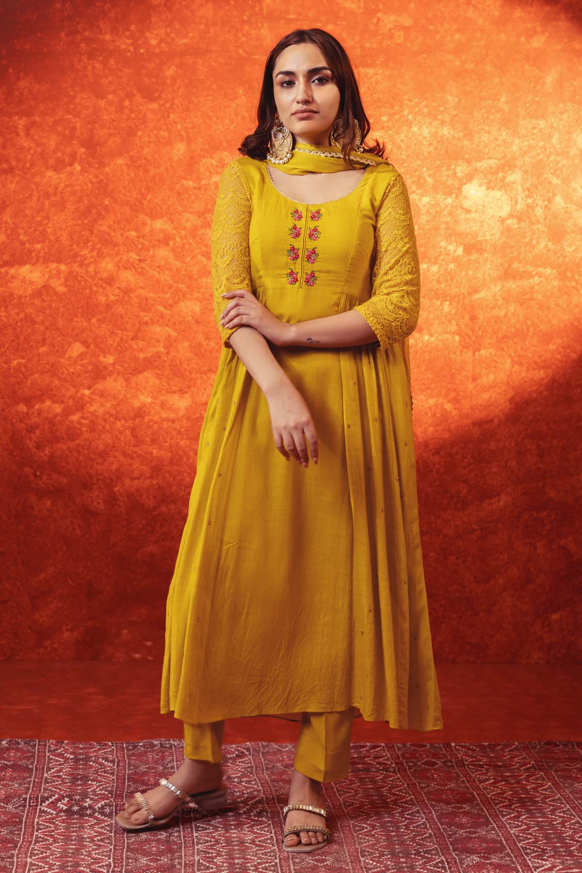 Yellow Embroidered Anarkali Set