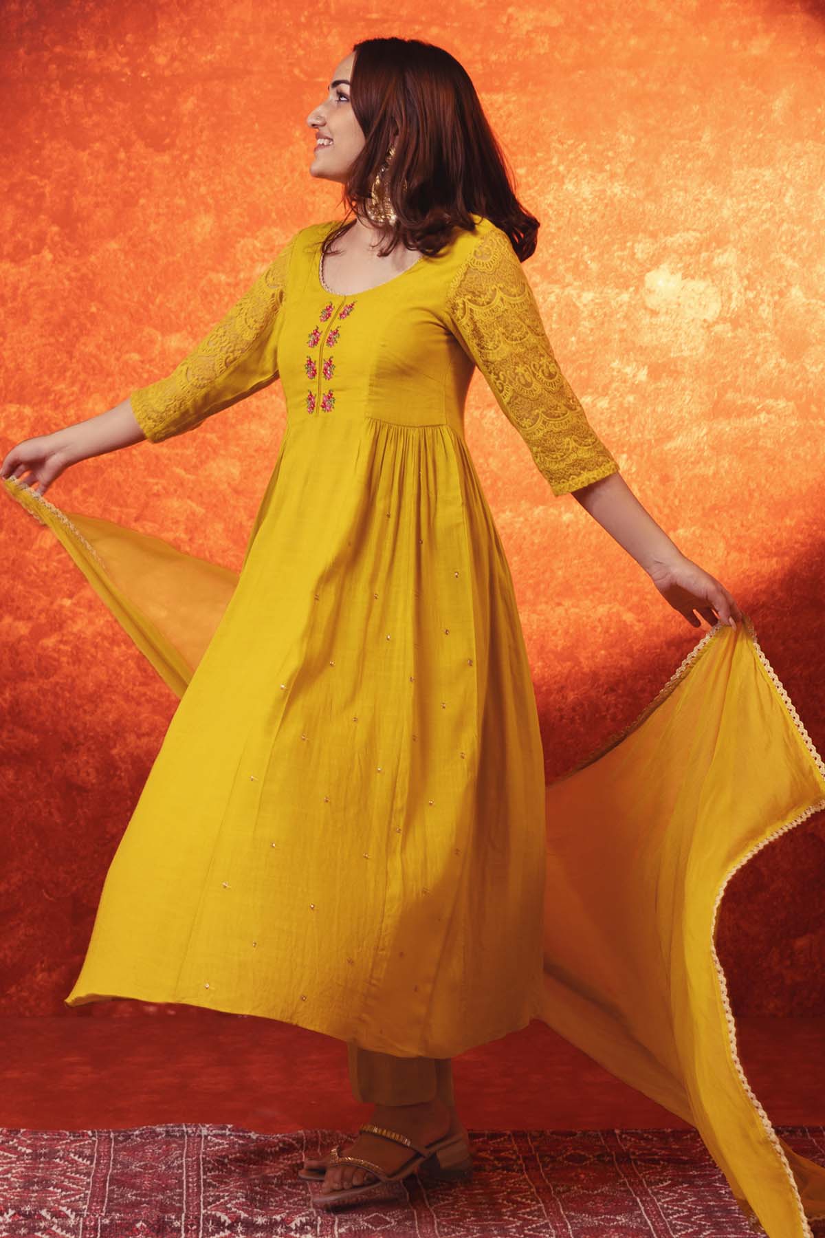 Yellow Embroidered Anarkali Set
