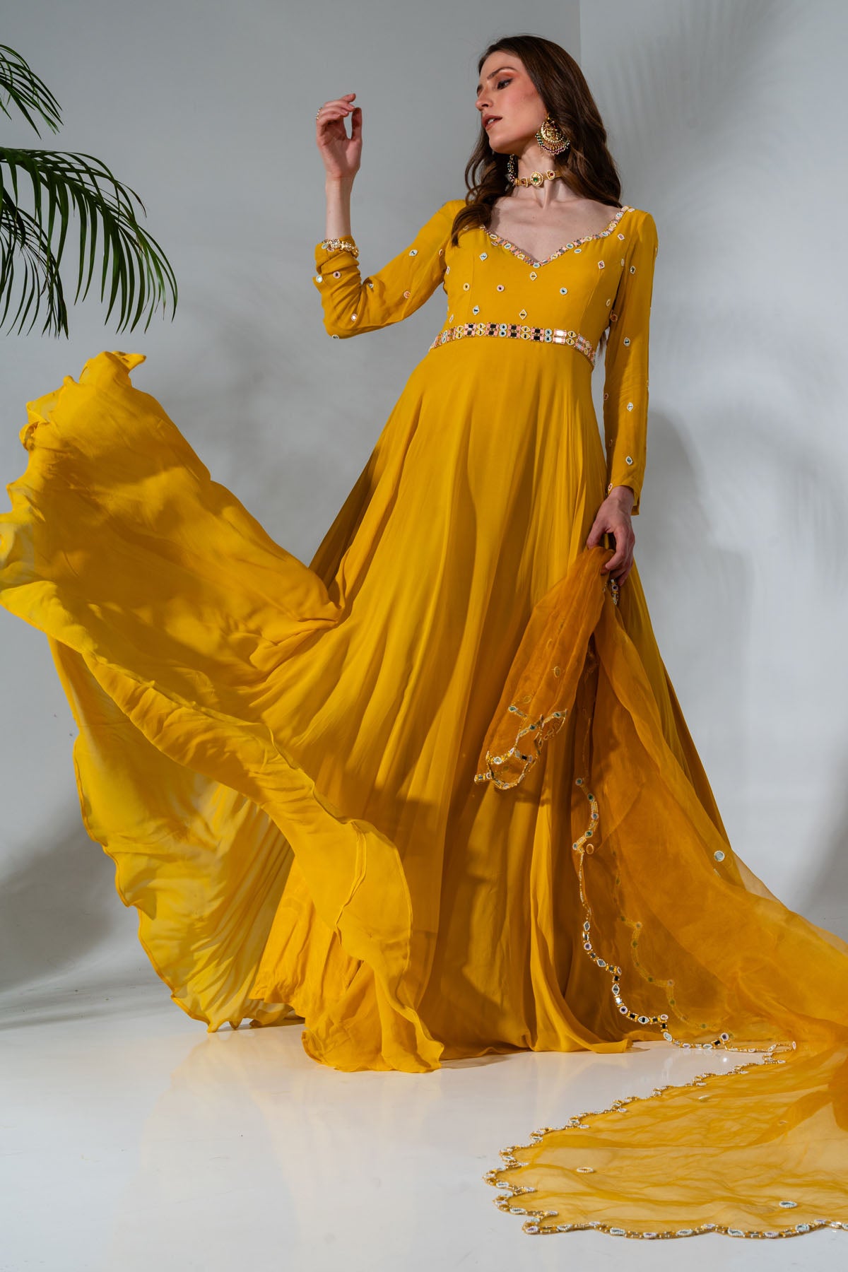 Yellow Georgette Anarkali Set