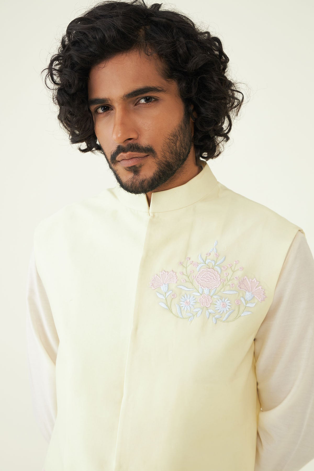 Yellow Embroidered Bundi Set