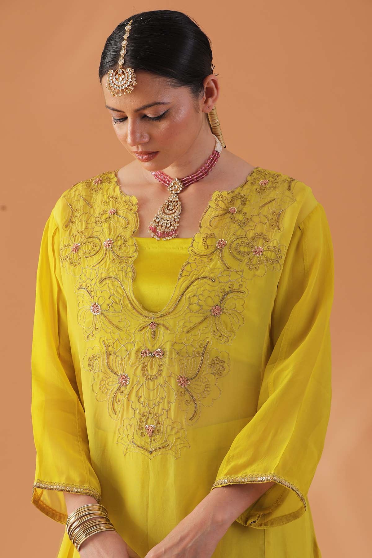 Yellow Embroidered Kaftan Set