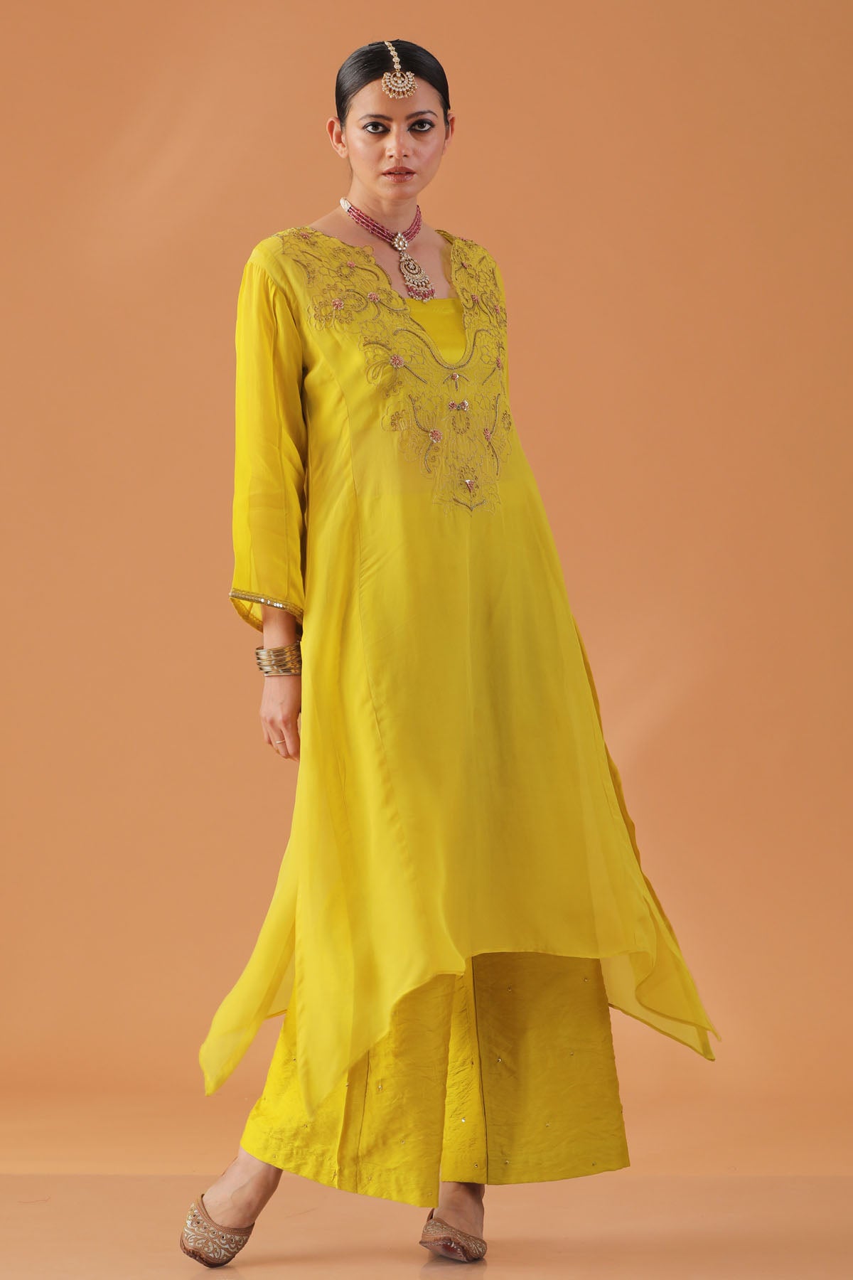Yellow Embroidered Kaftan Set