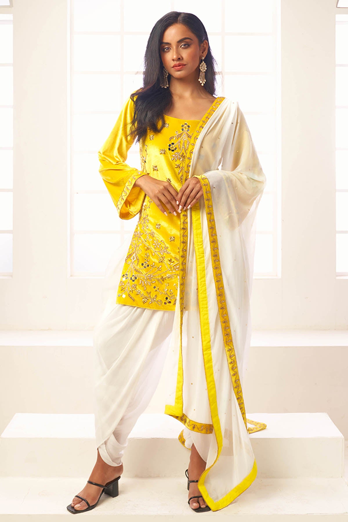 Yellow Embroidered Dhoti Set