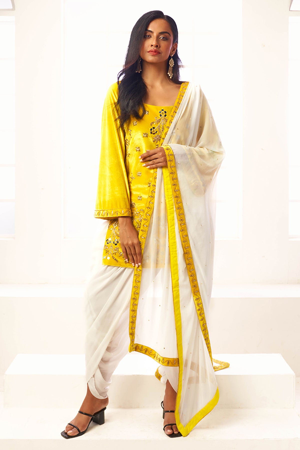 Yellow Embroidered Dhoti Set