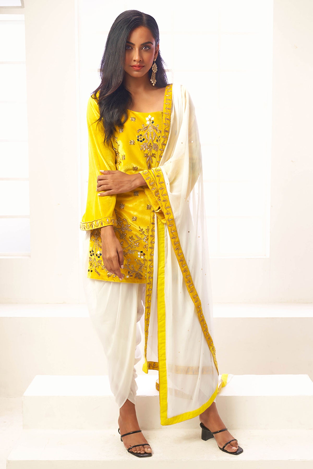 Yellow Embroidered Dhoti Set