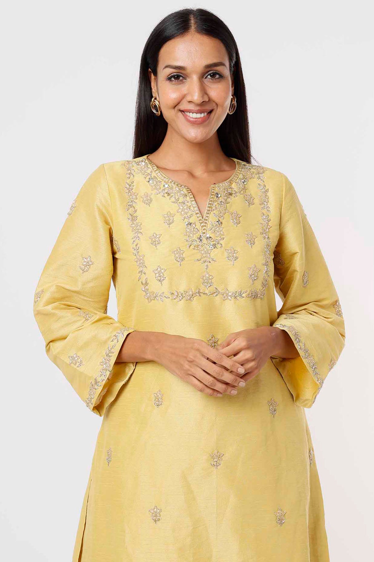 Yellow Embroidered Kurta & Pants