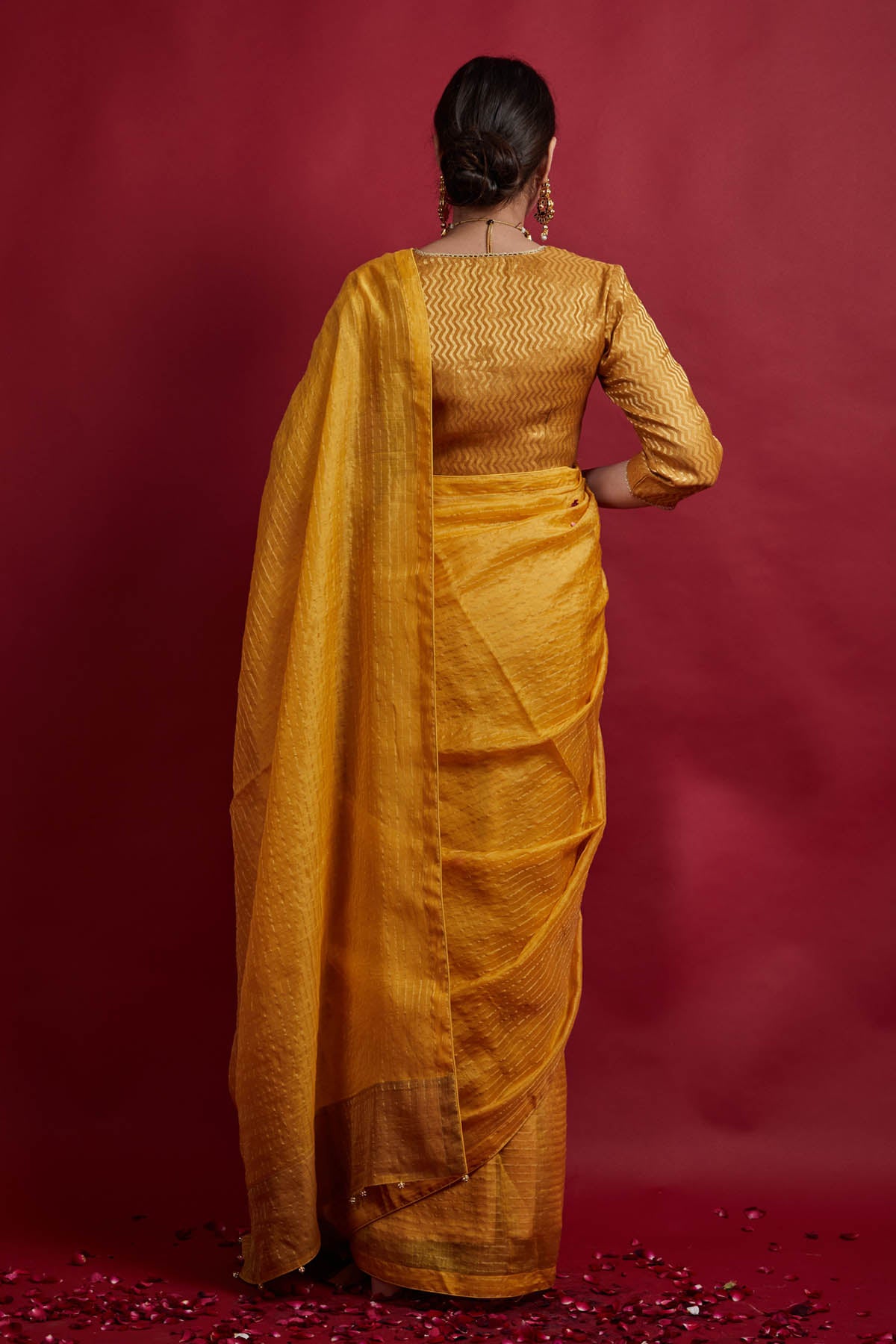 Yellow Embroidered Lace Saree Set