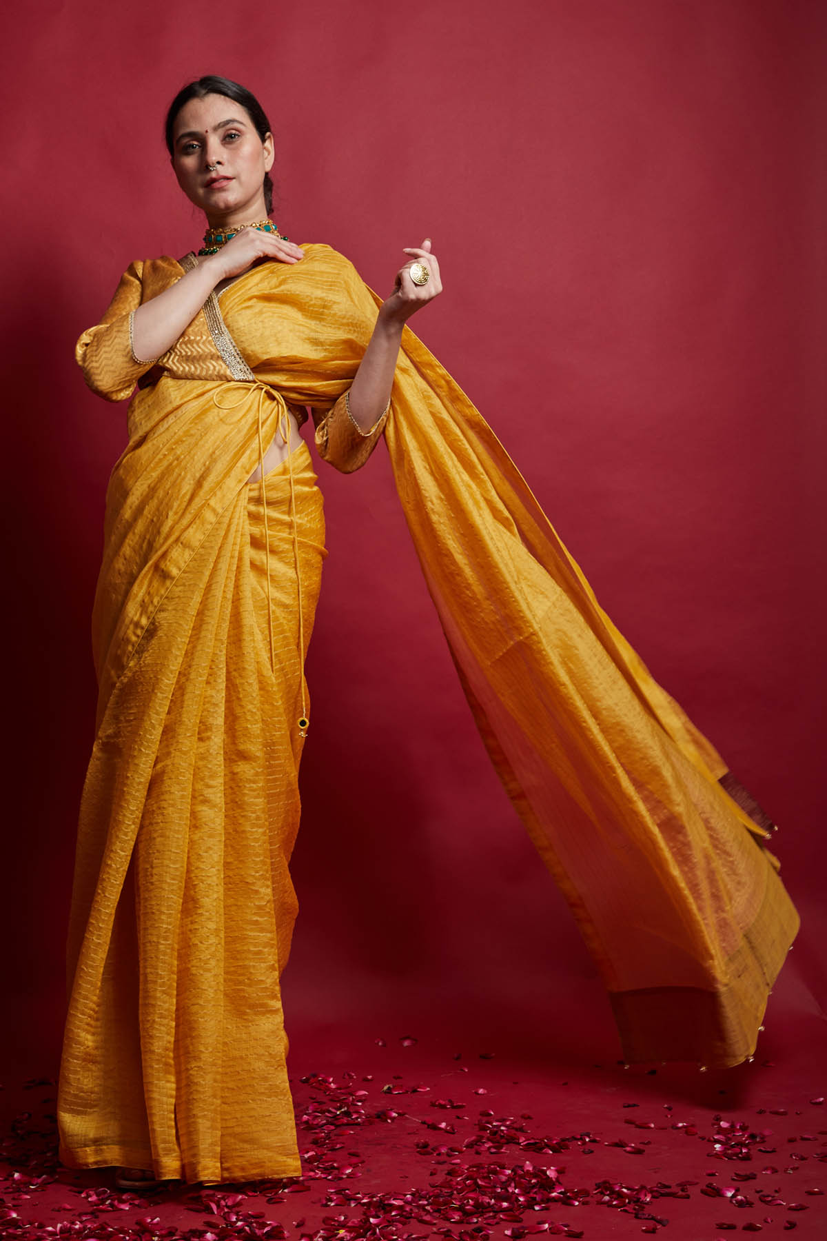 Yellow Embroidered Lace Saree Set