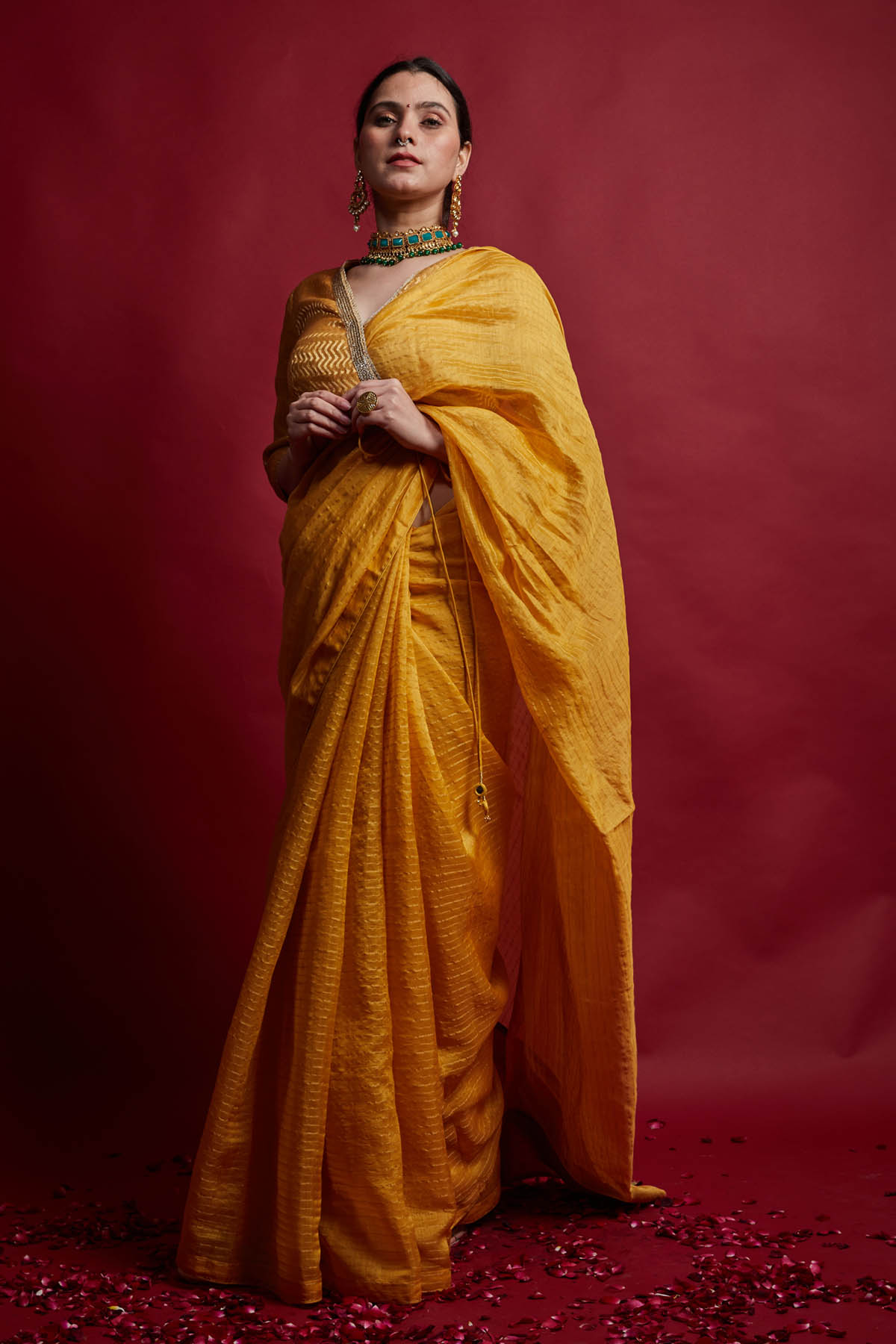 Yellow Embroidered Lace Saree Set