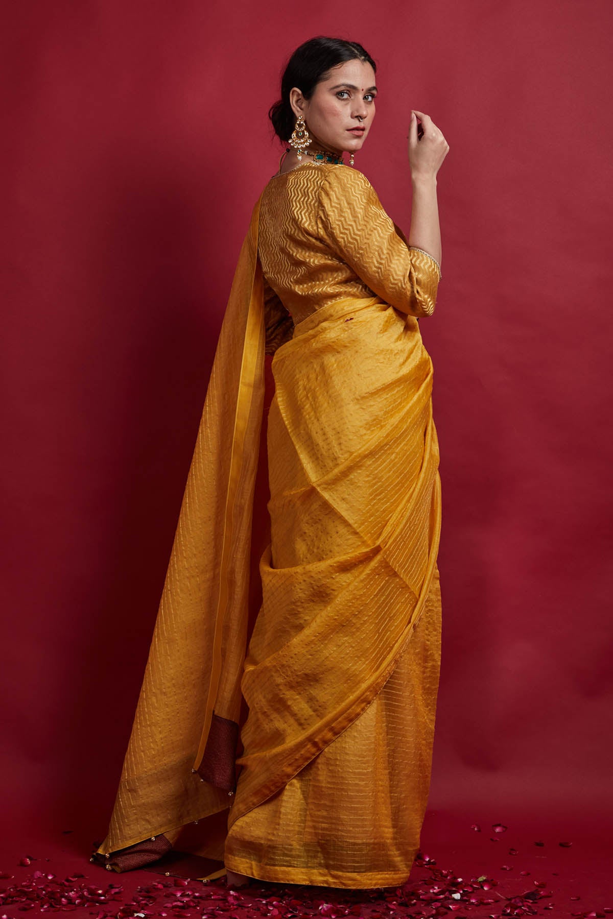 Yellow Embroidered Lace Saree Set