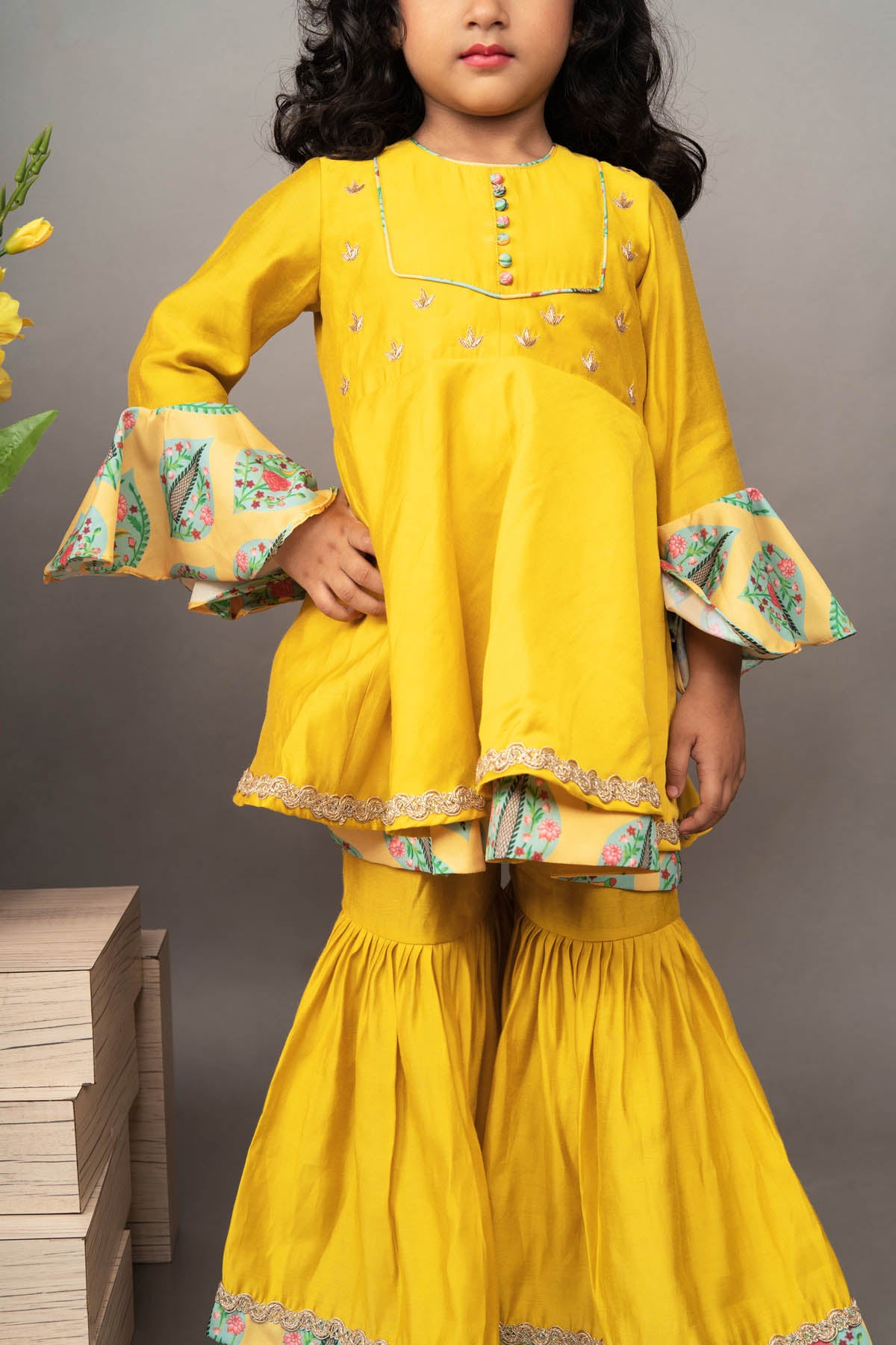 Yellow Flared Kurta Sharara Set
