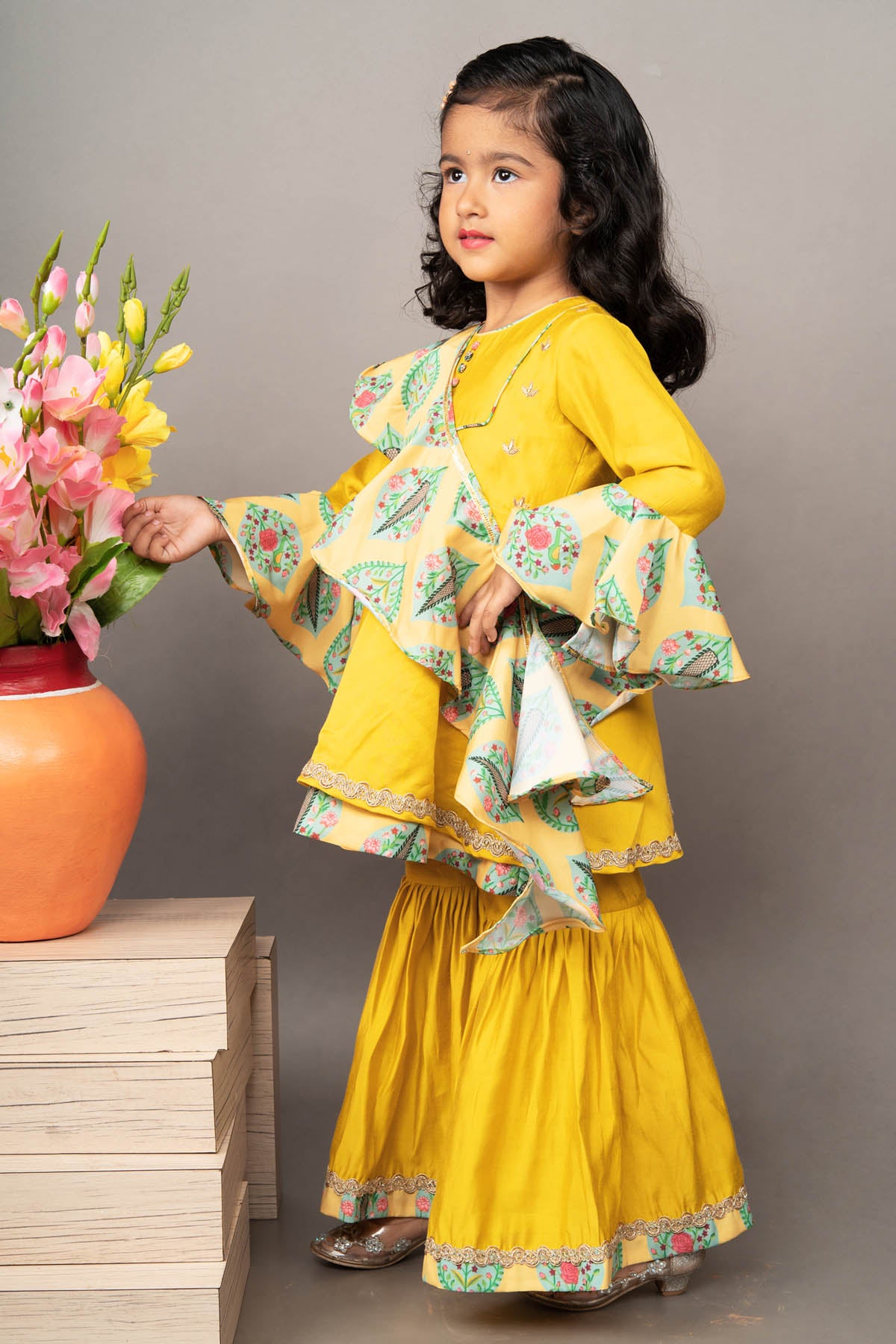 Yellow Flared Kurta Sharara Set