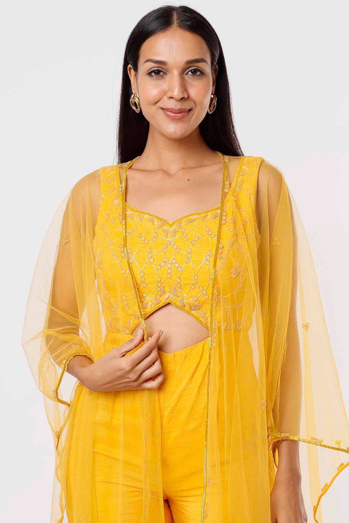Yellow Embroidered Silk Jumpsuit