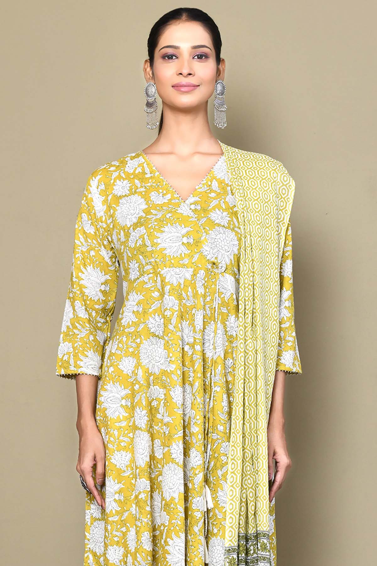 Yellow Floral Kurta & Dupatta