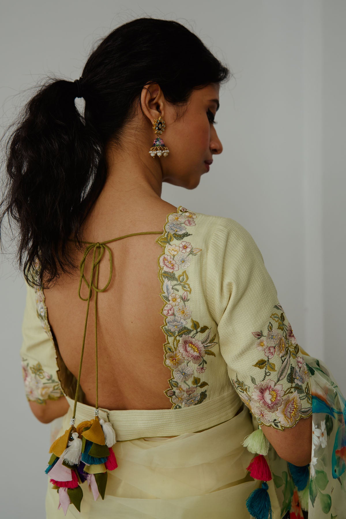 Yellow Floral Organza Saree Set