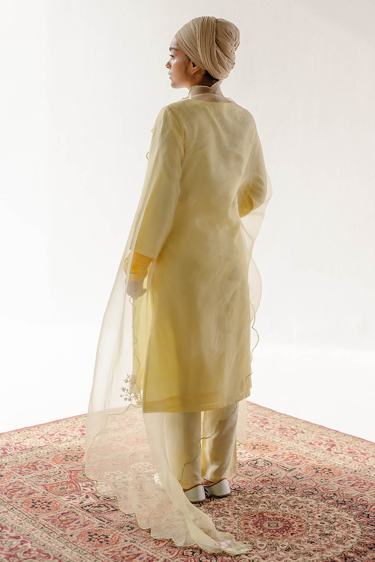 Yellow Floral Resham Kurta Set