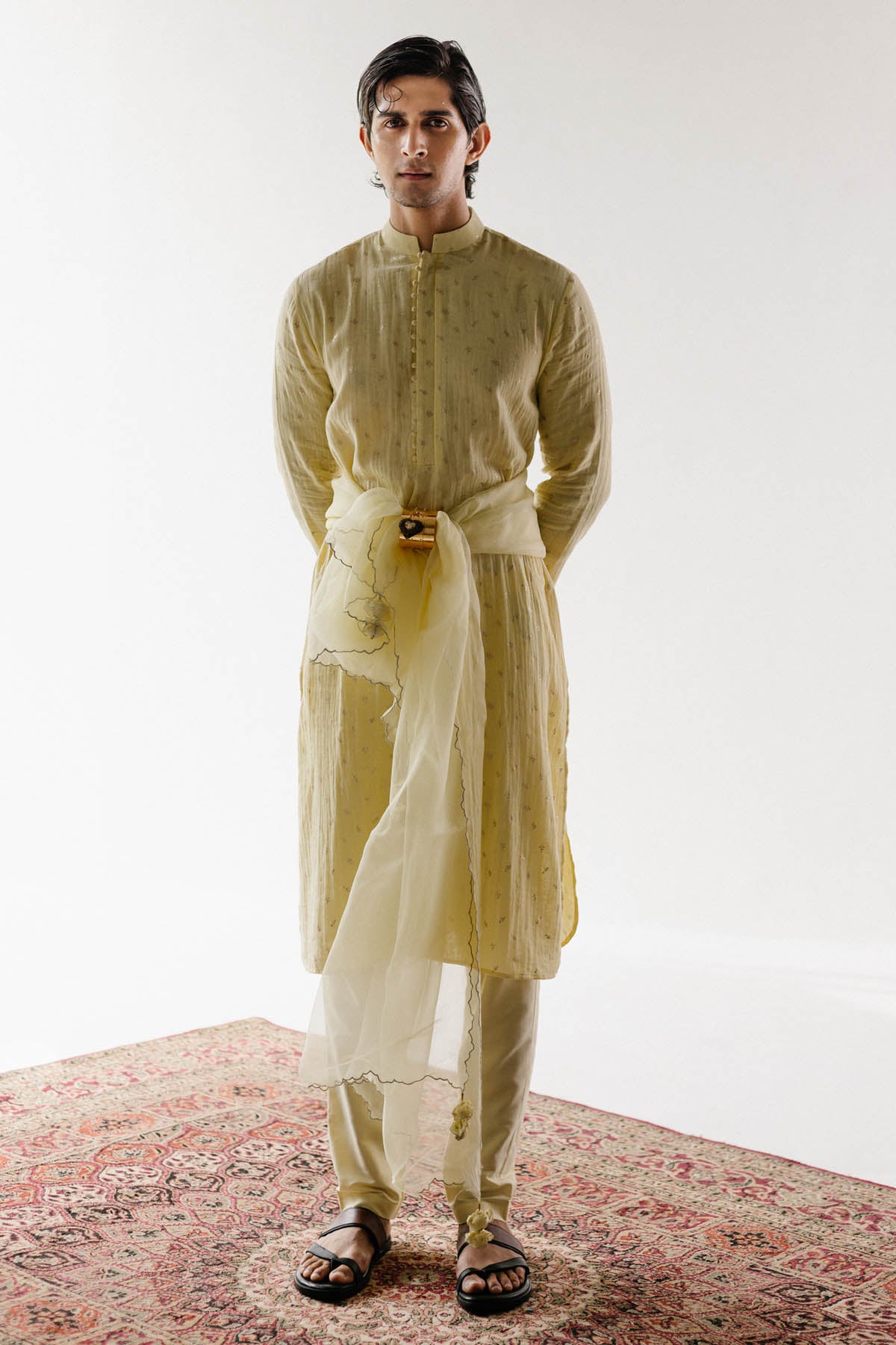Yellow Foil Print Kurta Set