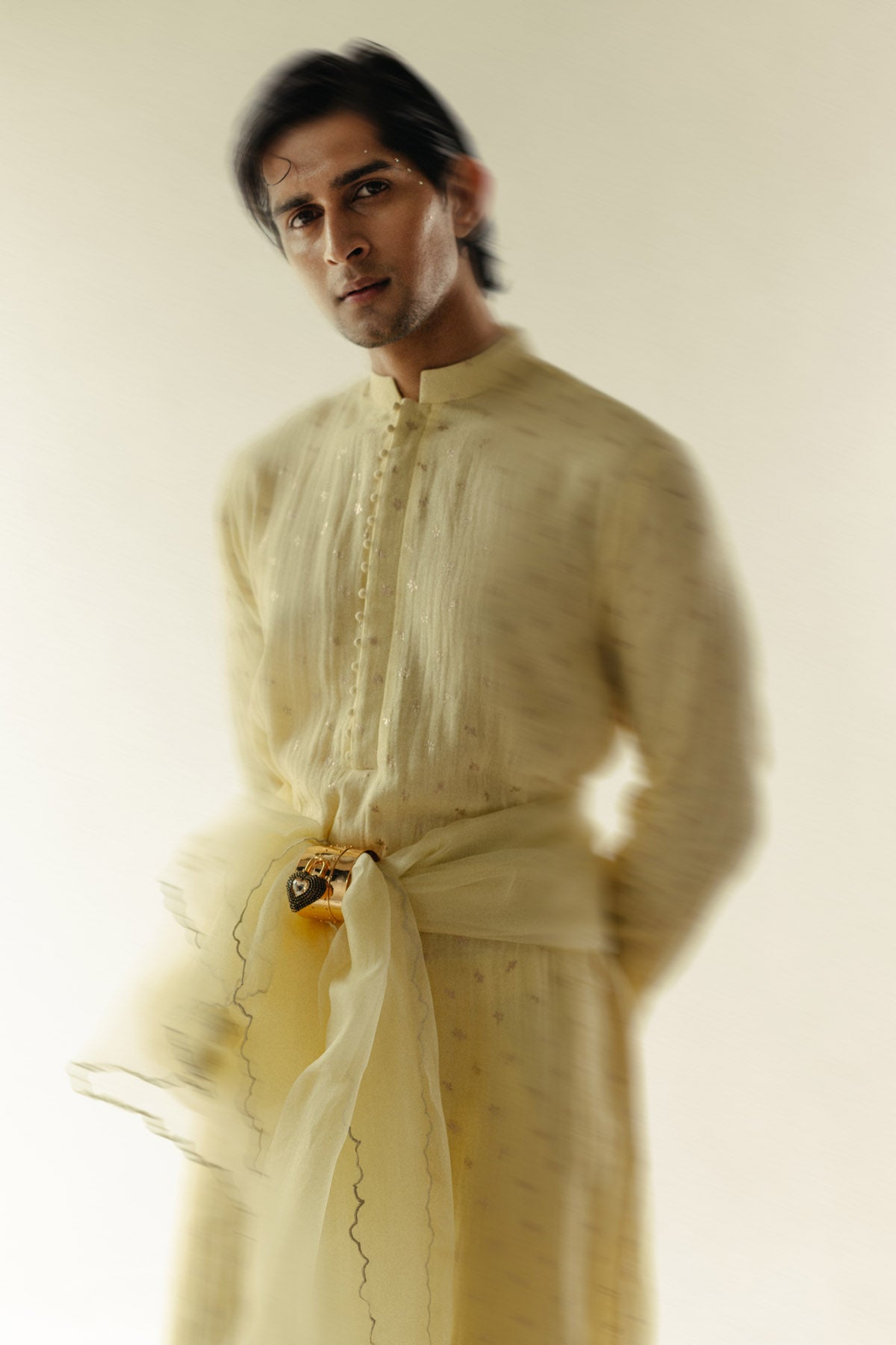 Yellow Foil Print Kurta Set