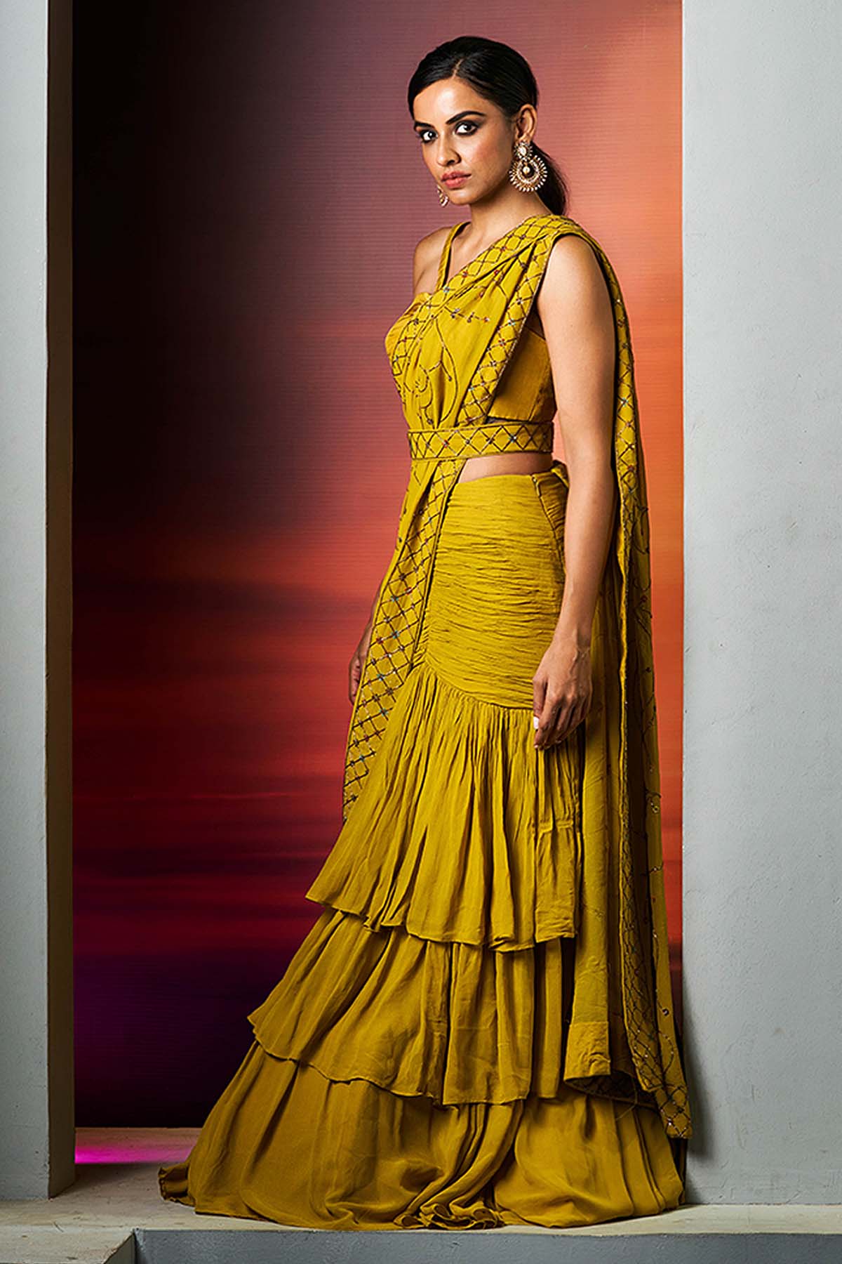 Yellow Frilled Haldi Lehenga Set