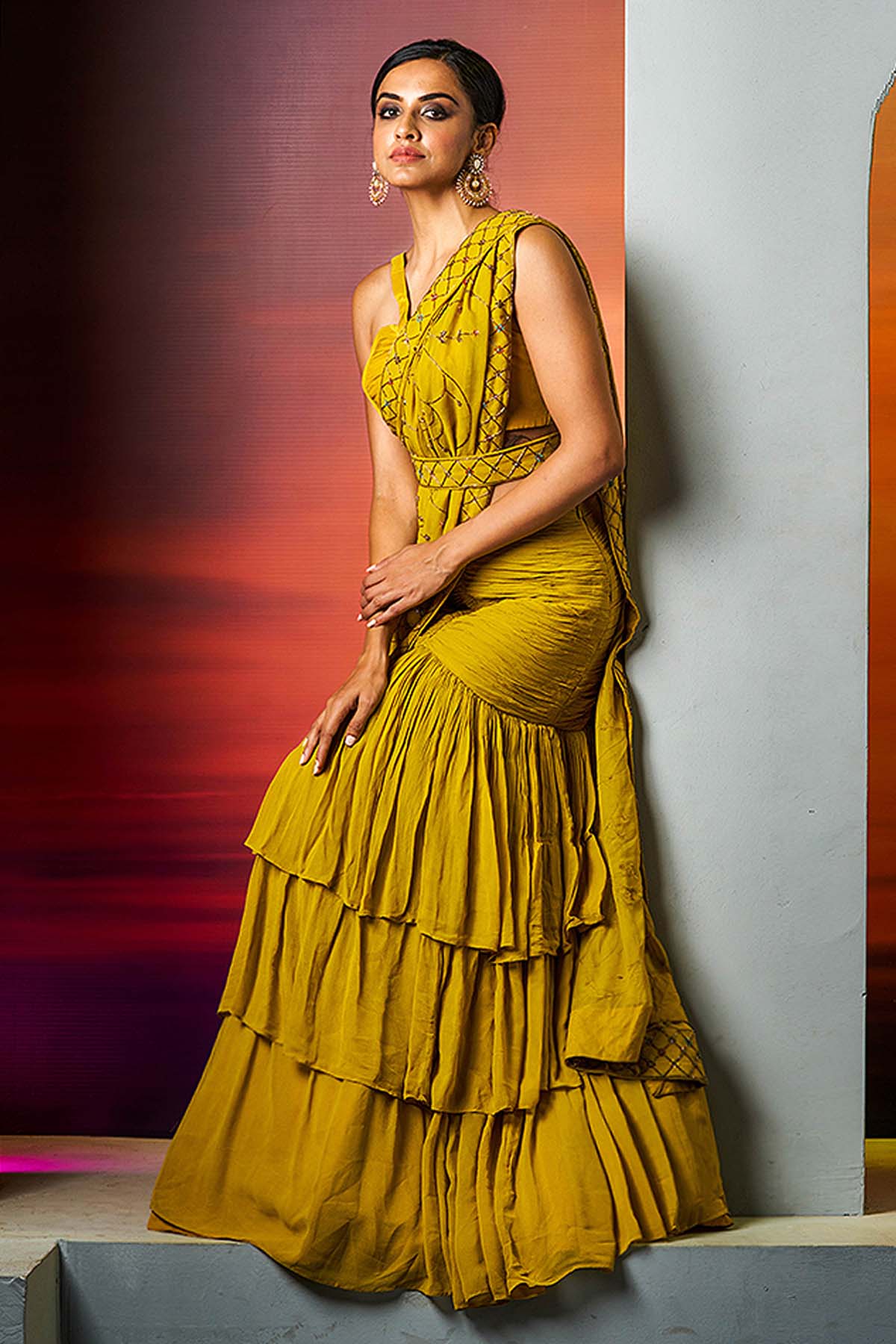 Yellow Frilled Haldi Lehenga Set