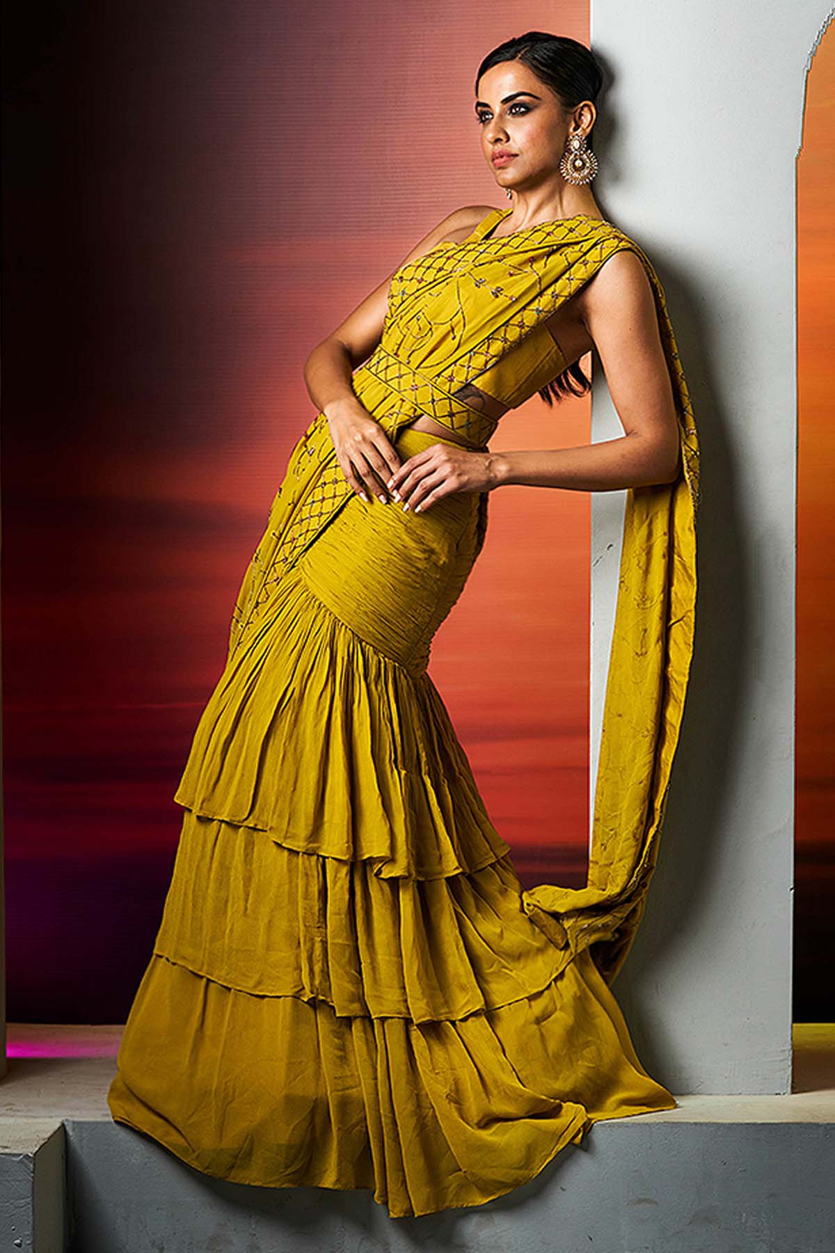 Yellow Frilled Haldi Lehenga Set