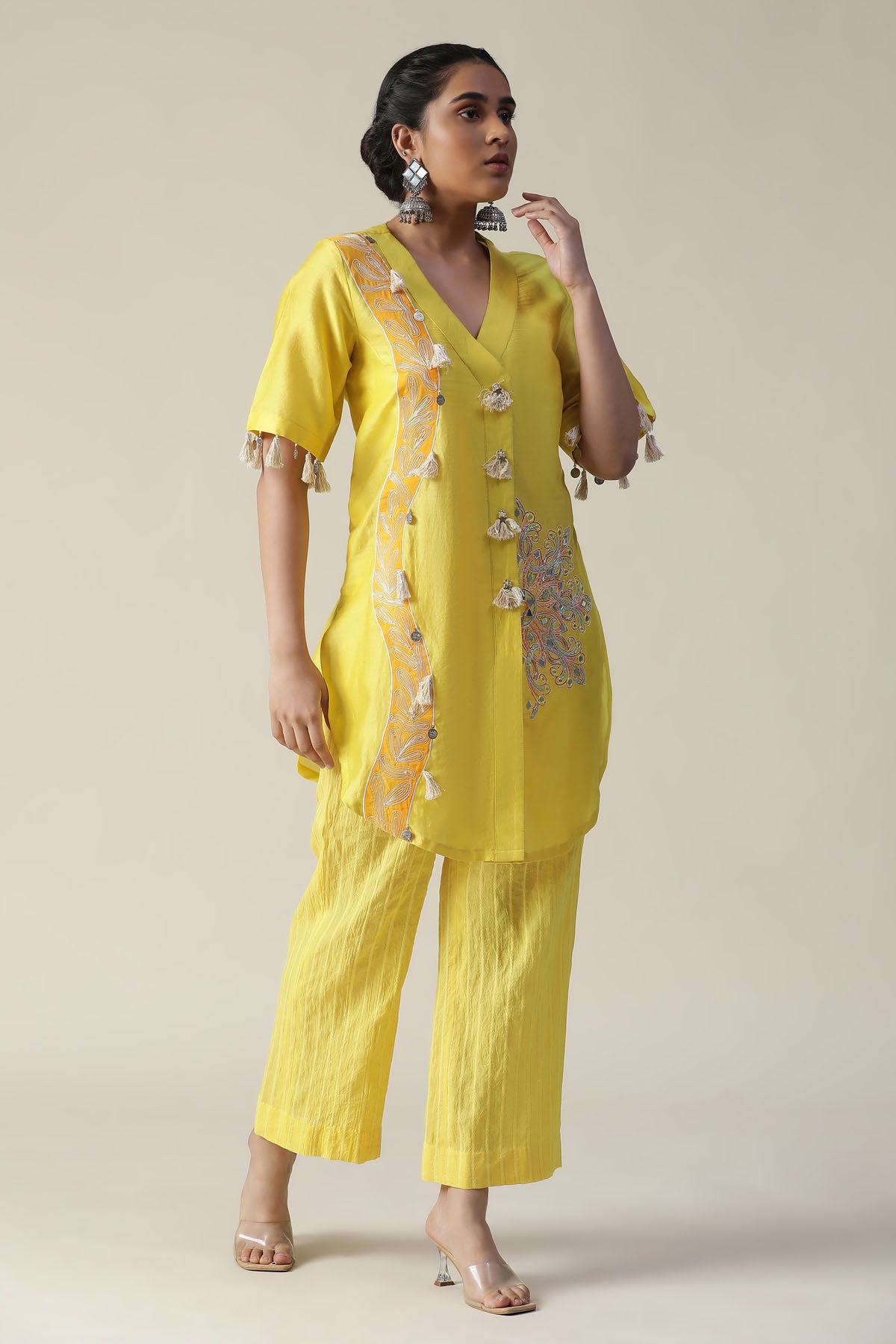 Chanderi Silk Sequins Kurta Set