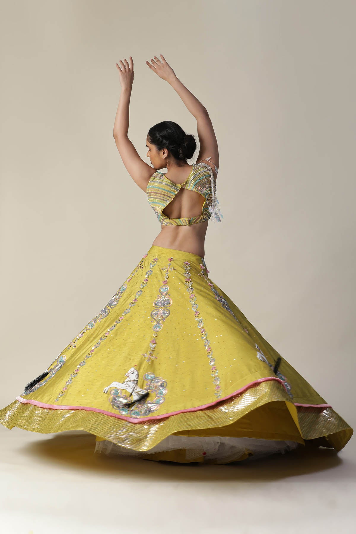 Yellow Horse Motif Lehenga Set