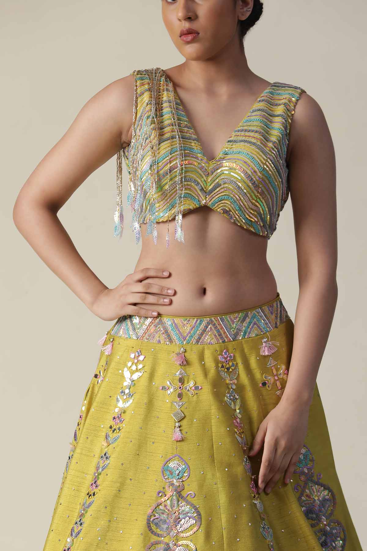Yellow Horse Motif Lehenga Set