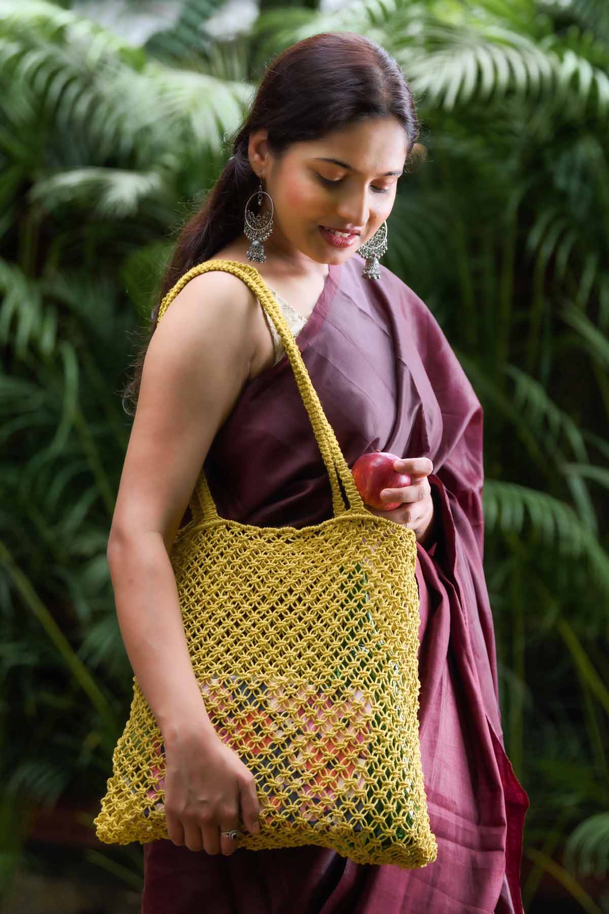 Yellow Jute Chords Tote Bag