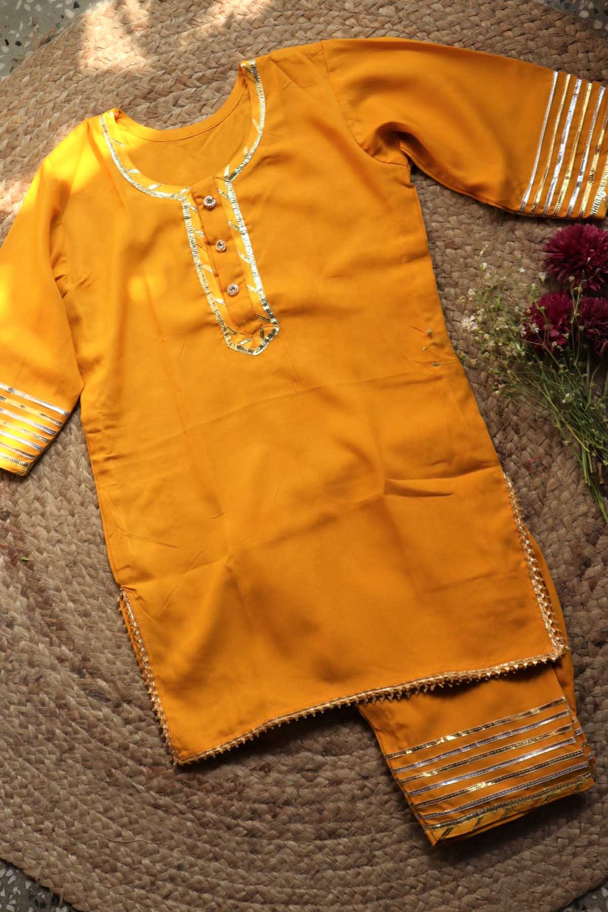 Yellow Lace Embellished Kurta Set