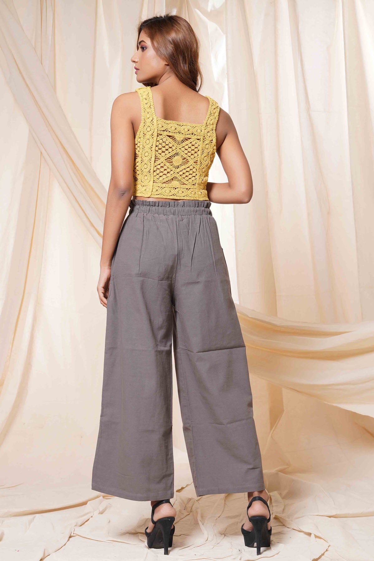 Yellow Linen Crochet Spaghetti Top