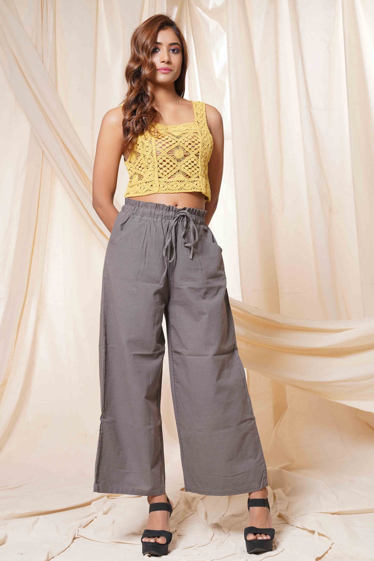 Yellow Linen Crochet Spaghetti Top