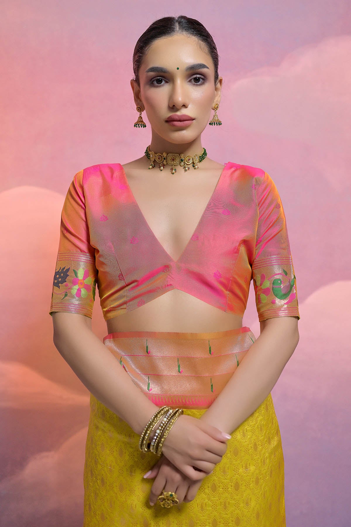 Yellow Meenakari Zari Silk Saree