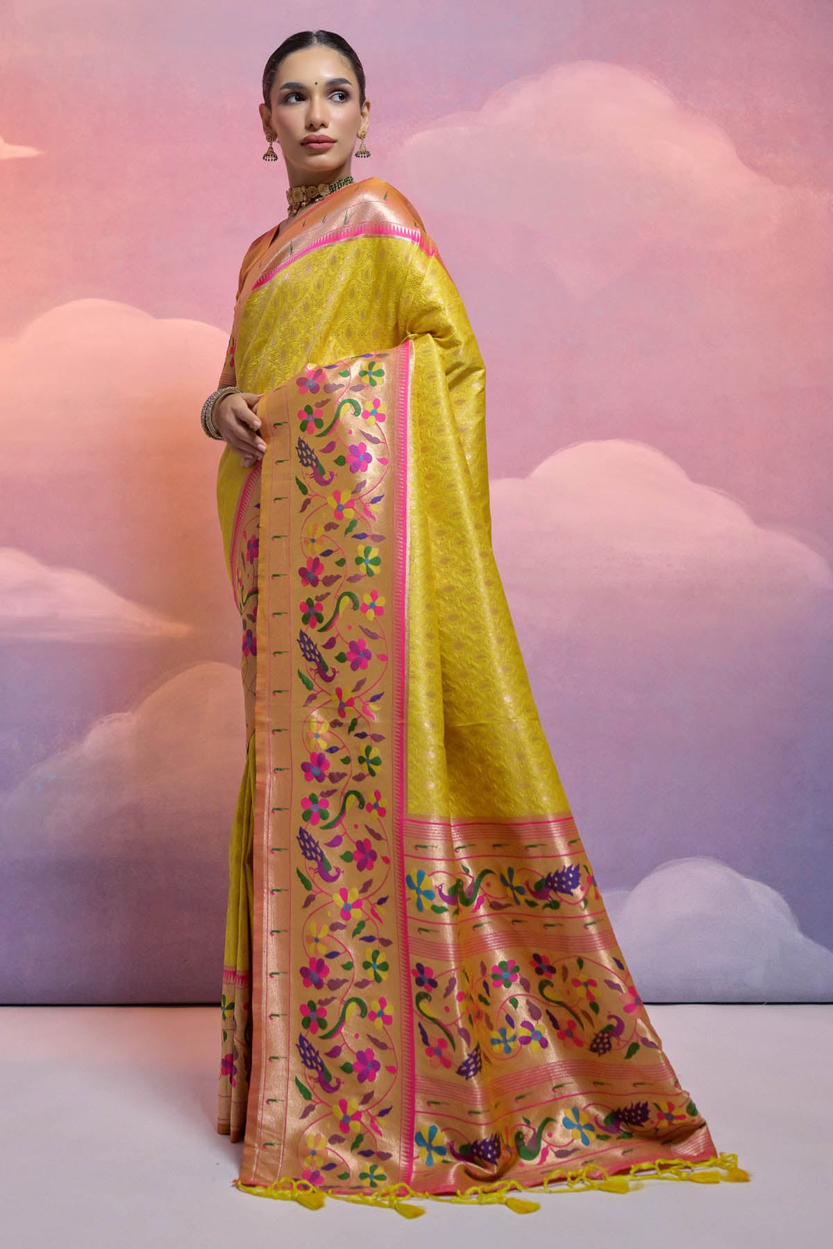 Yellow Meenakari Zari Silk Saree