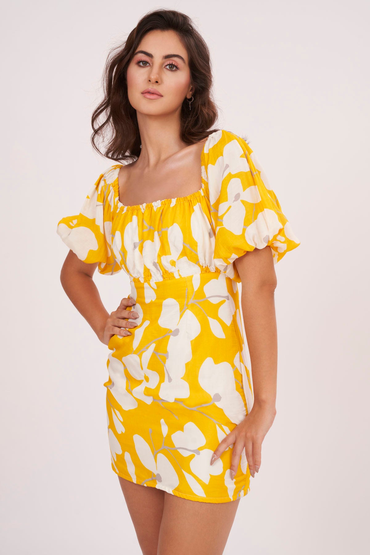 Yellow Muslin Floral Print Dress
