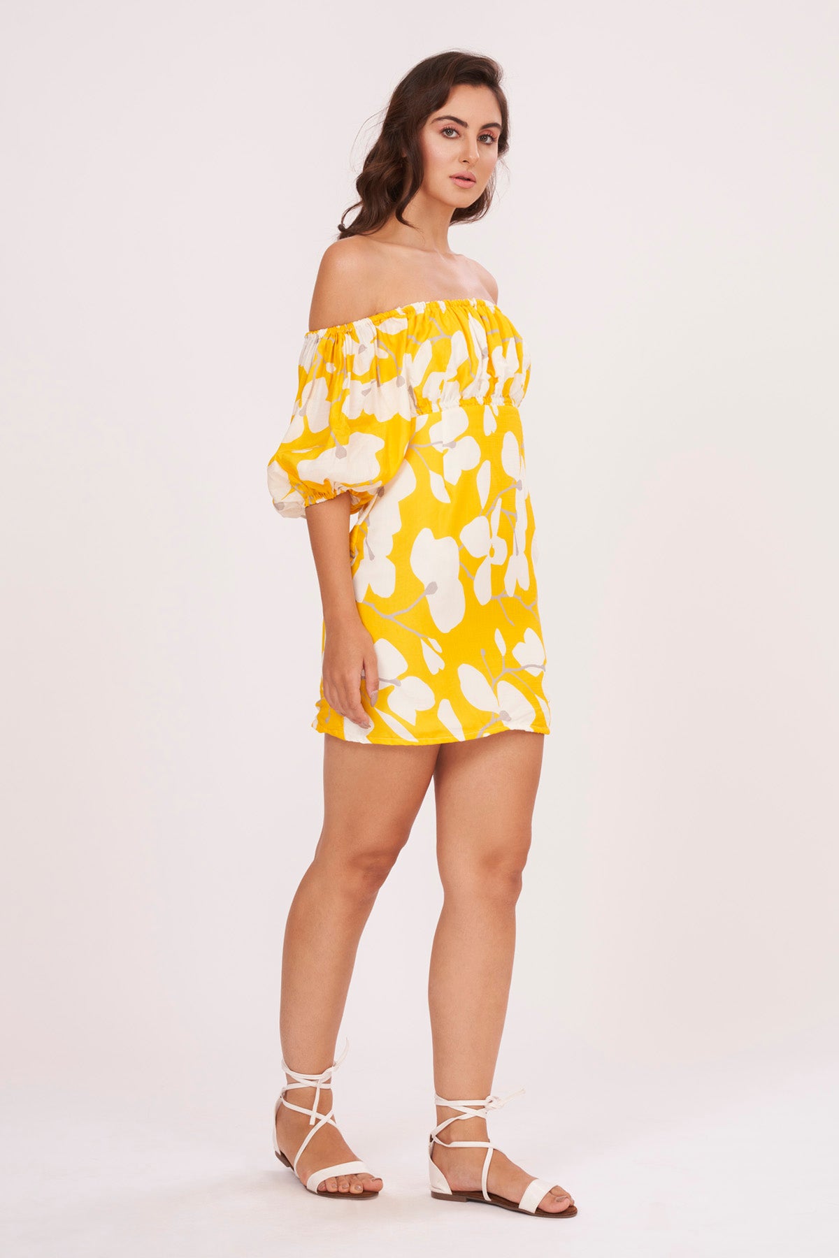 Yellow Muslin Floral Print Dress