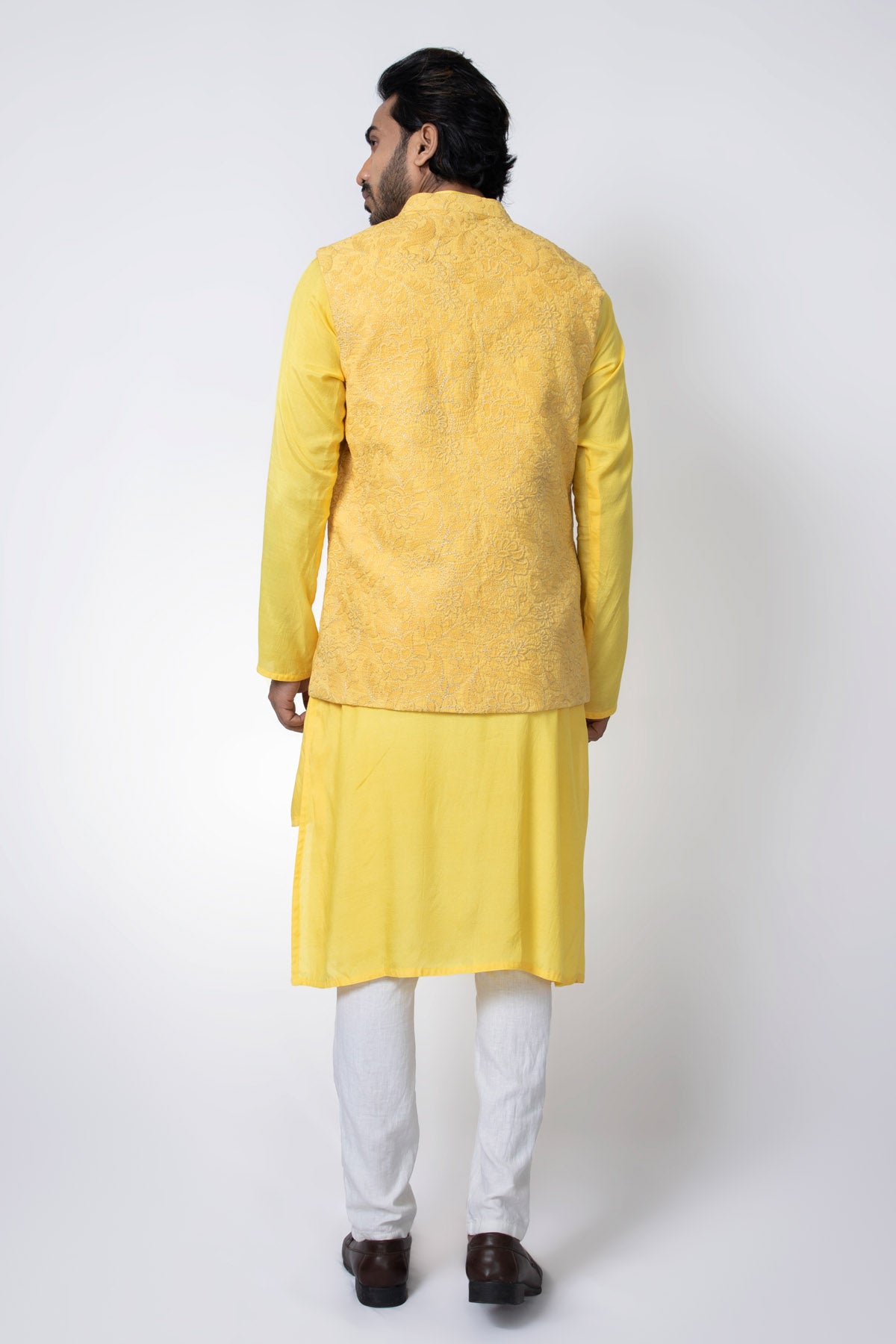 Yellow Muslin kurta & Bundi Set